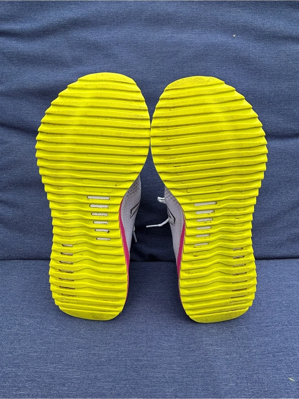 New Balance White Knit Sneakers with Pink, Blue & Yellow Accents
